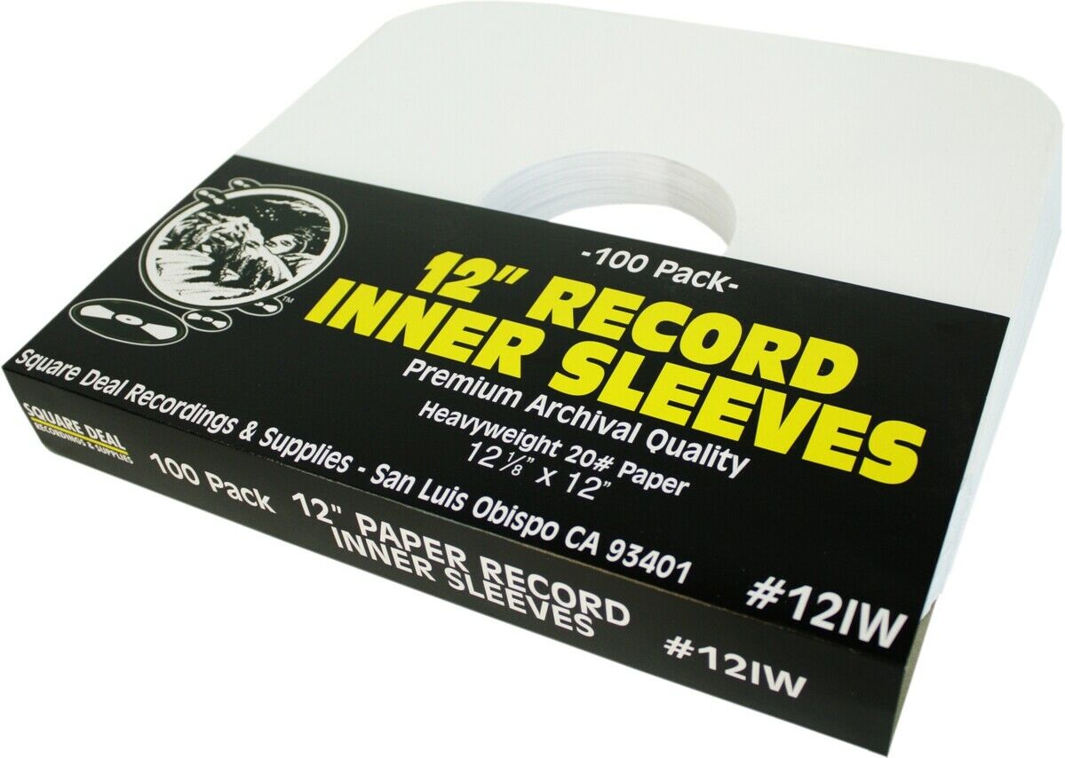 (100) 12" Lp Vinyl Record Inner Sleeves - Archival White Heavyweight Paper 12iw