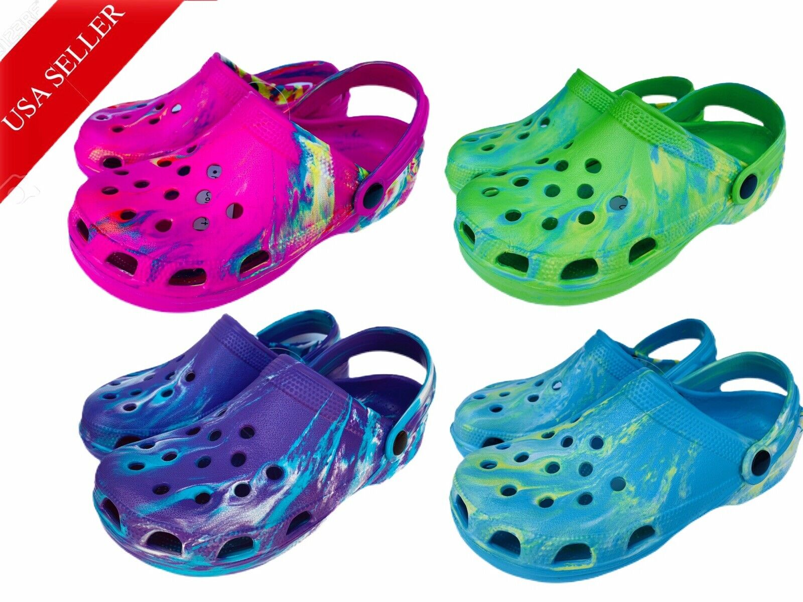 Women's Unisex Tye Tie Dye Clogs Comfort Garden Nurse Water Shoes 6-12