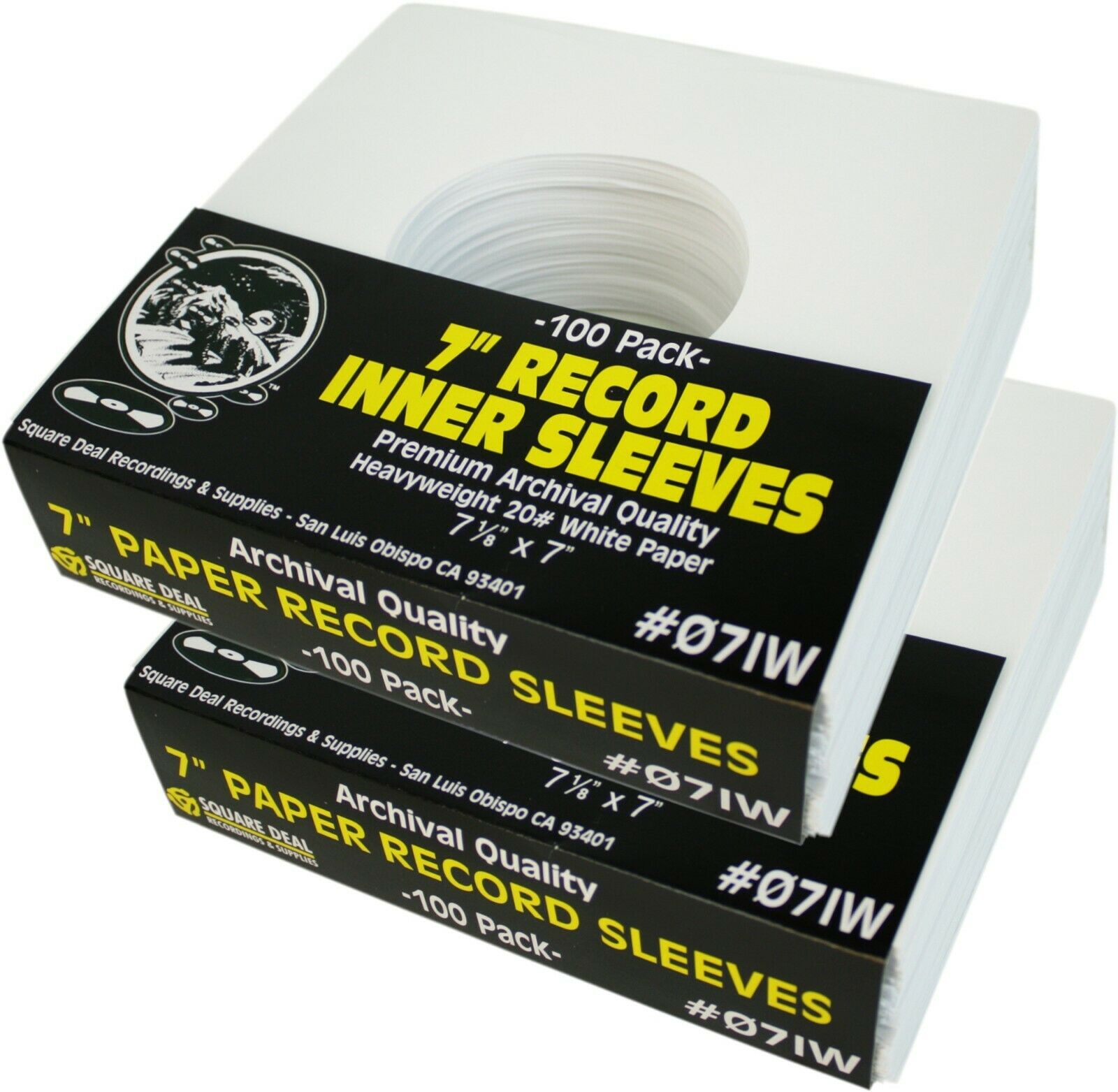 (200) 7" Record Inner Sleeves - White Archival Paper Acid Free 45rpm - #07iw