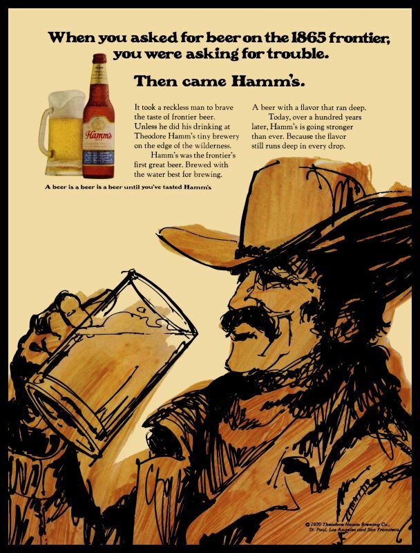 1970 Hamm's Beer New Metal Sign: 1865 Frontiersman Theme