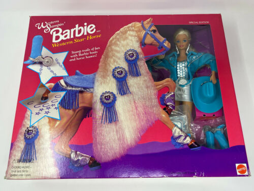 Western Stampin' Barbie Doll & Western Star Horse - Nrfb - Vintage Mattel 11020