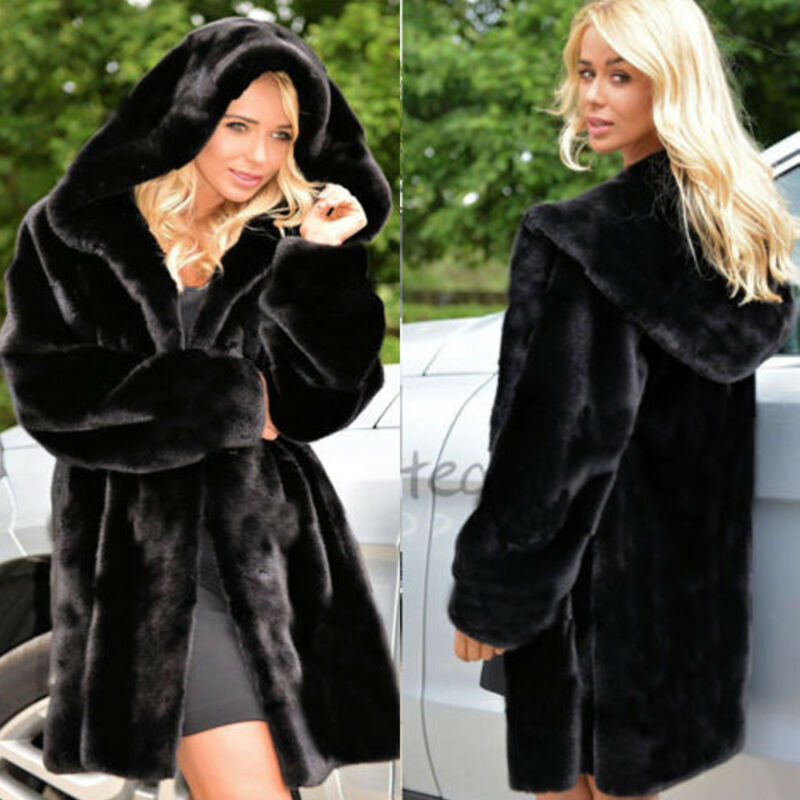 Women Warm Winter Thicken Faux Fur Coat Hooded Parka Overcoat Jacket Outwear 2xl