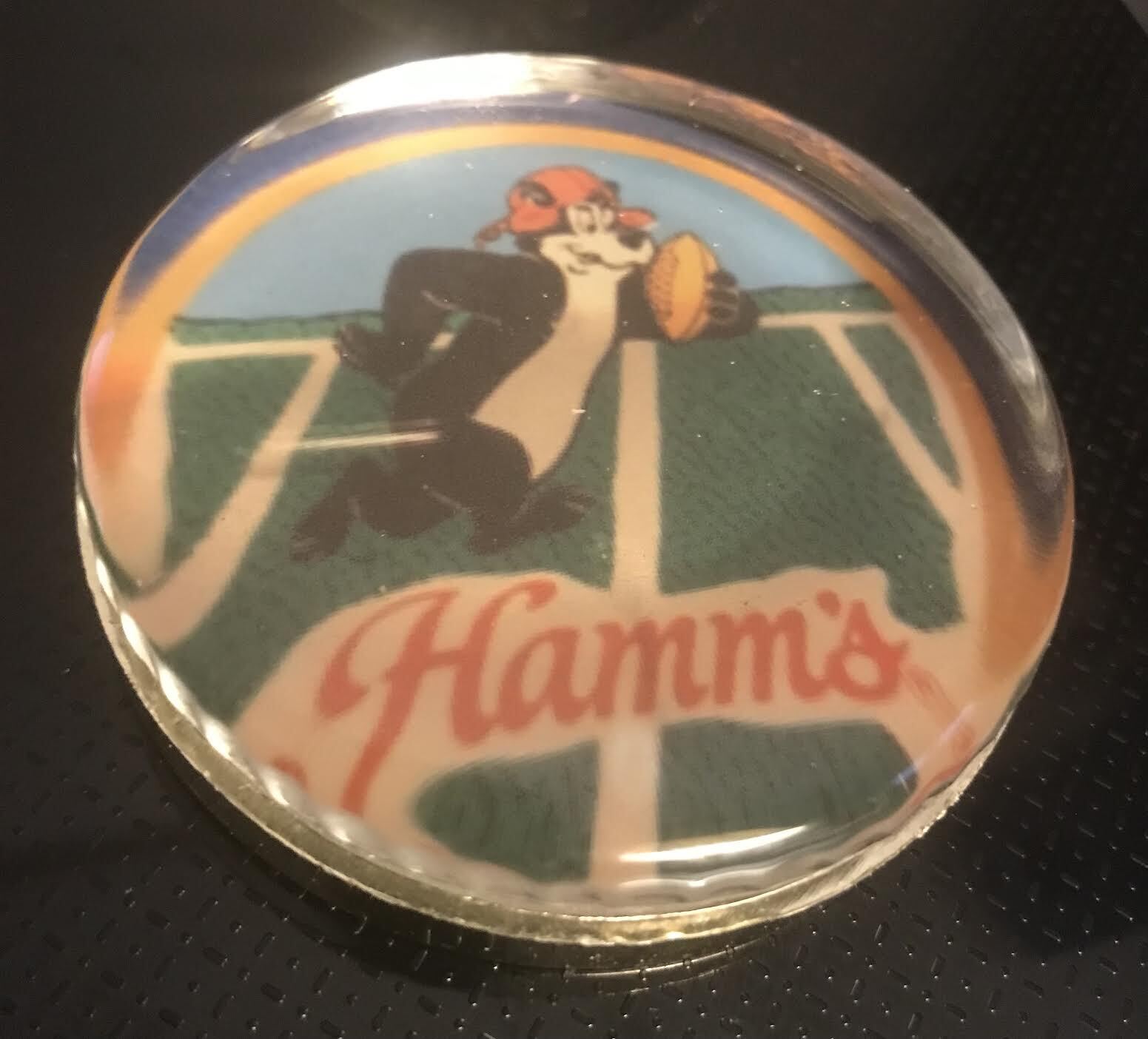 Hamms Beer Glass Paperweight Bear Football Card Protector Sky Blue Waters Ad Mn