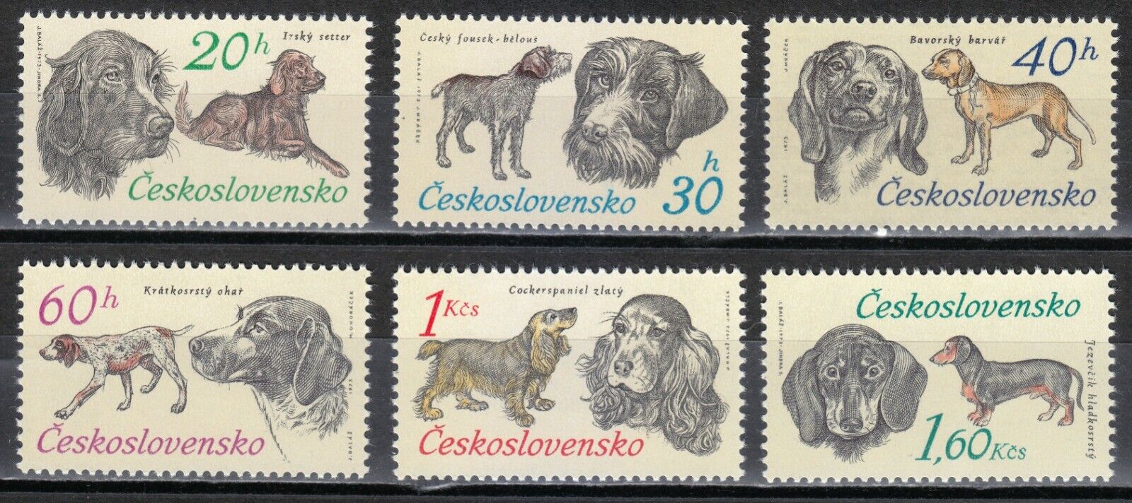Czechoslovakia Mnh 1973 Mi 2154-2159 Sc 1896-1901 Hunting Dogs ** Luxe **