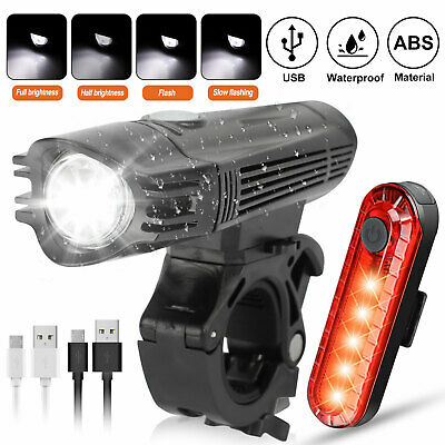 Usb Rechargeable Cycling Light Bike Bicycle Headlight Led Front Rear Lamp Set Us