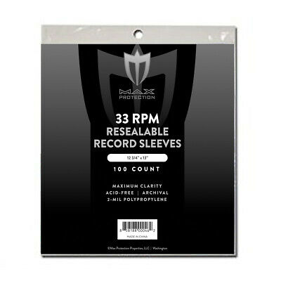 100 Max Pro 33rpm Resealable Record Album Archival 2-mil Clear Poly Bags Sleeves