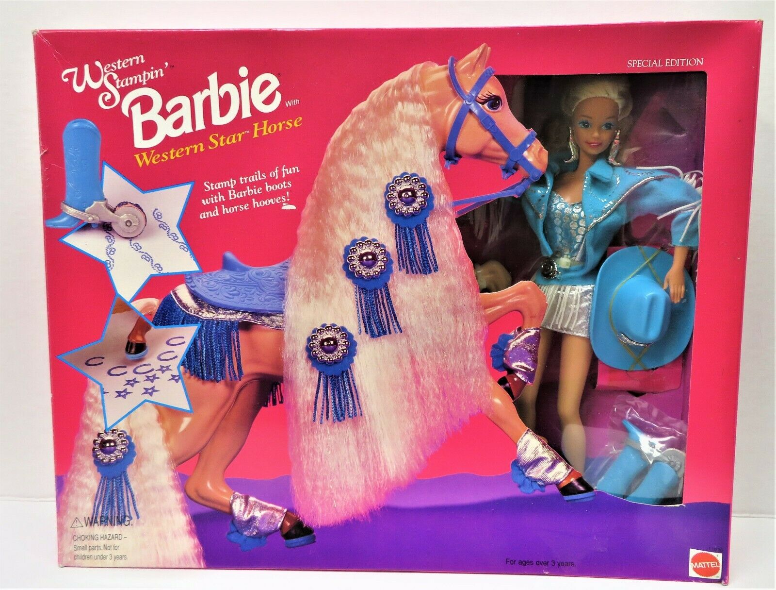 Vintage 1993 Western Stampin' Barbie W/ Western Star Horse! Nib- Special Edition