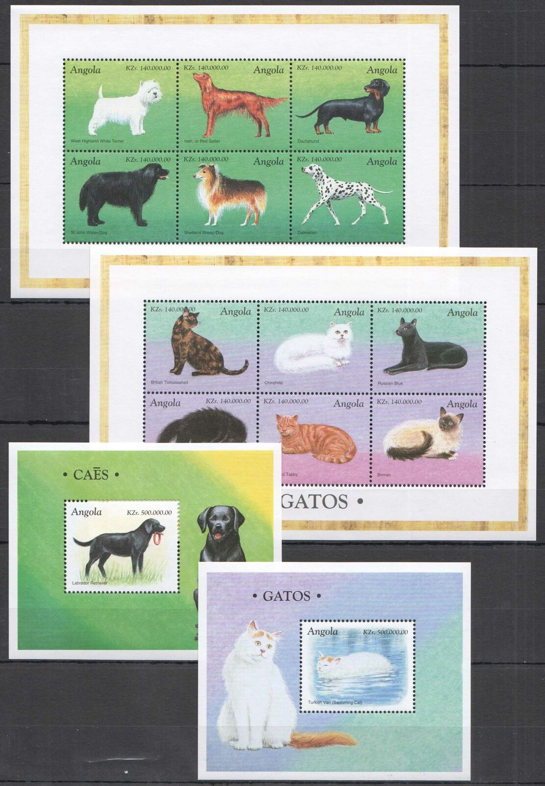 Ab0624 Angola Fauna Domestic Animals Pets Dogs & Cats 2bl+2kb Mnh Stamps