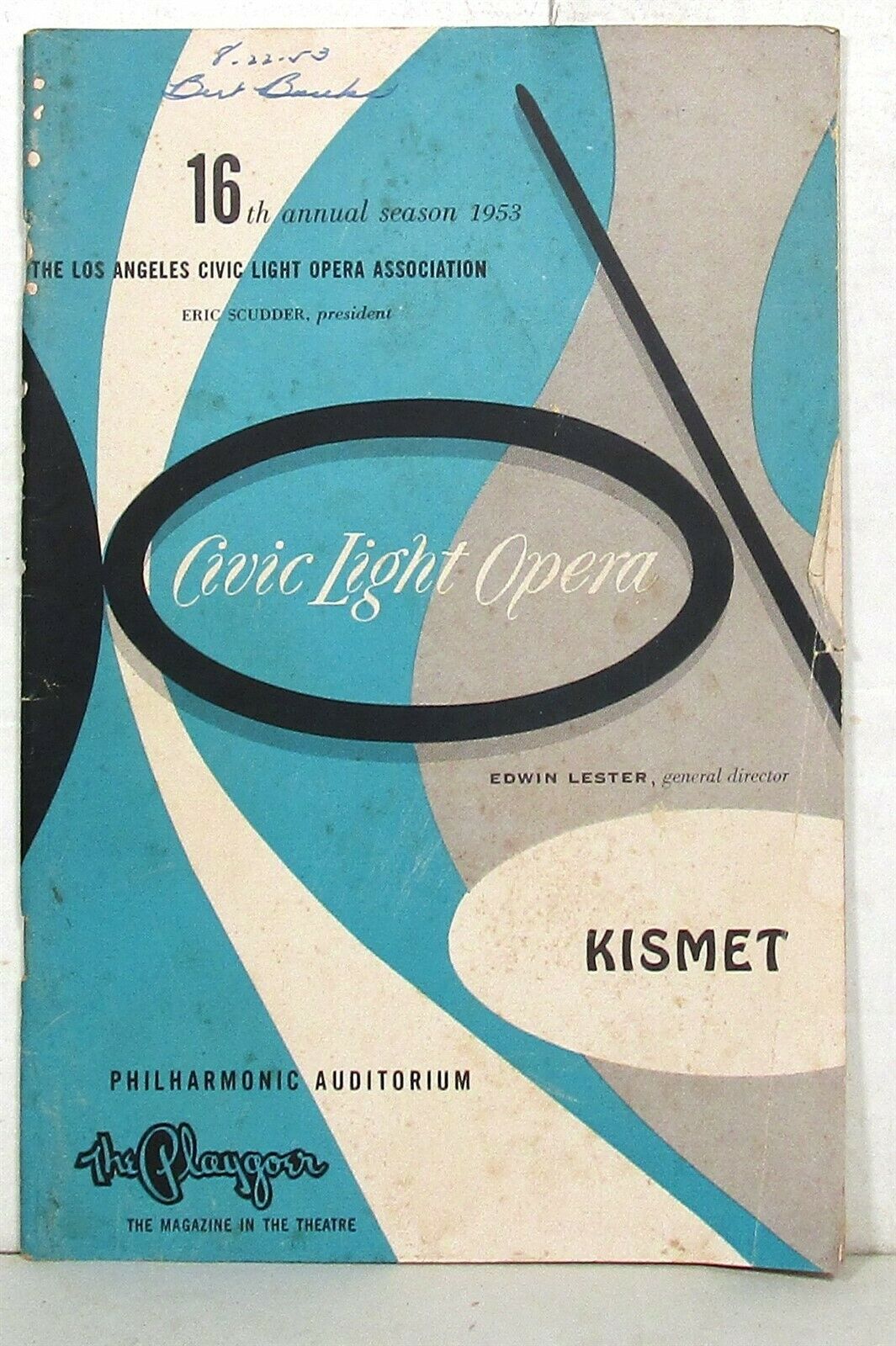 1953 Los Angeles Civic Light Opera Playbill, Kismet World Premiere