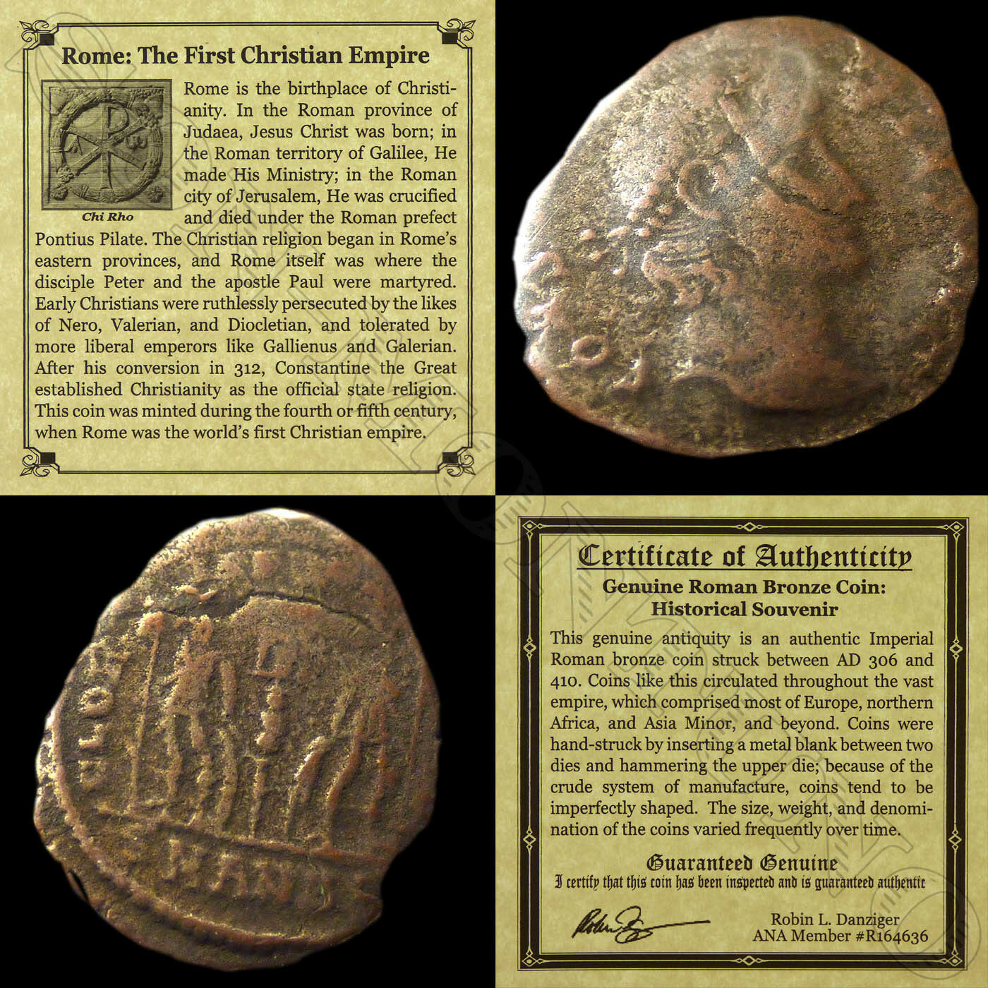 First Christian Empire Roman Bronze Coin Genuine Ancient Antique From 306-410 Ad