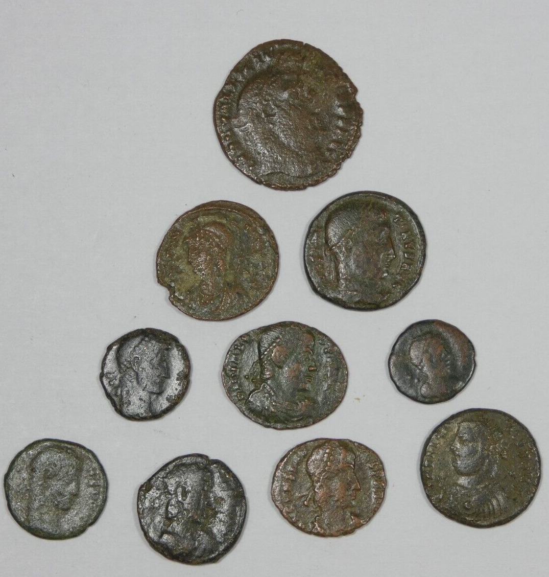 10 Different Ancient Roman  Coins Circa Approx.  200 - 300 A.d.