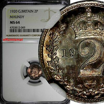 Great Britain George V 1920  2 Pence Maundy Ngc Ms64 Rainbow Toned Km# 812 (69)
