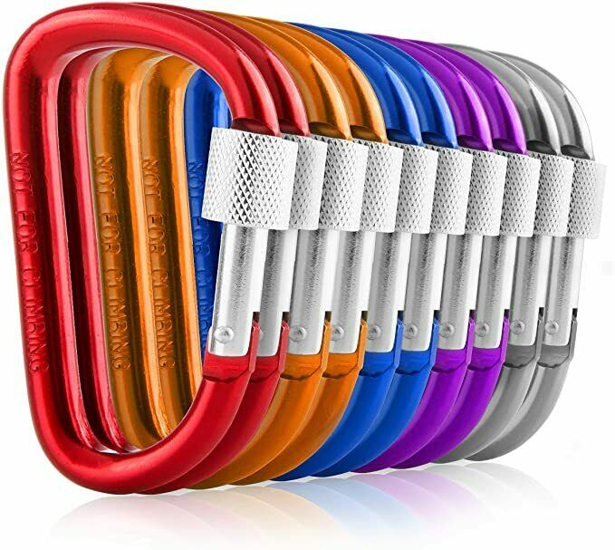 Carabiners Clip Set 10 Multicolor Pack Of 3 Inch Locking D Ring Shape Clips New