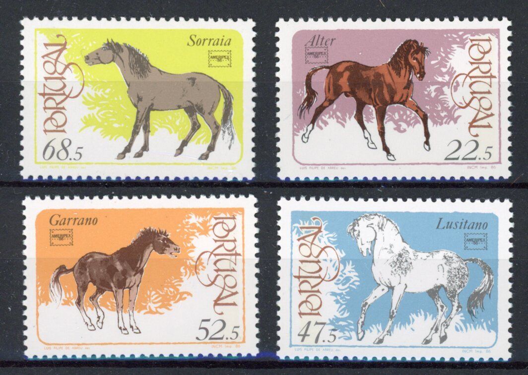[86.429] Portugal 1986 Horses Good Set Very Fine Mnh Stamps