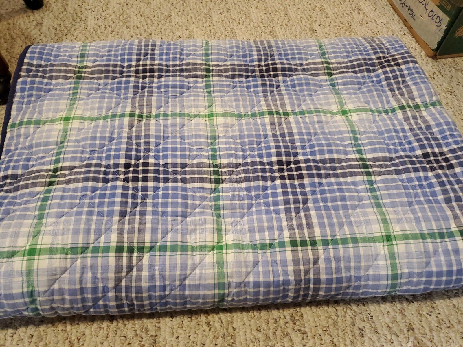Pottery Barn Teen Blue Quilted Plaid Reversible Quilt Twin Size