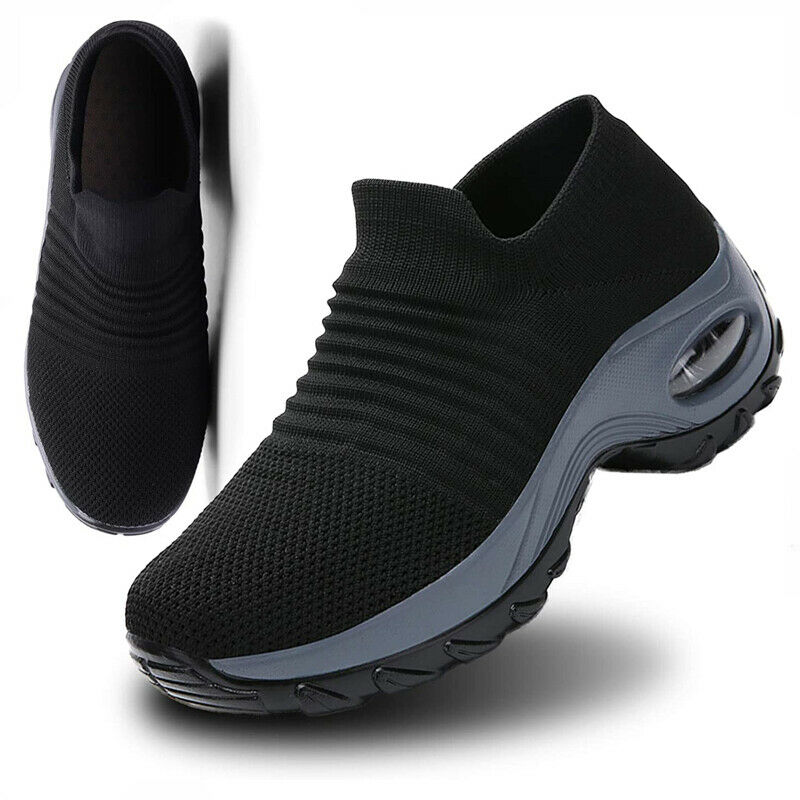 Women's Walking Shoes Sock Sneakers Comfort Slip On Air Cushion Platform Loafers