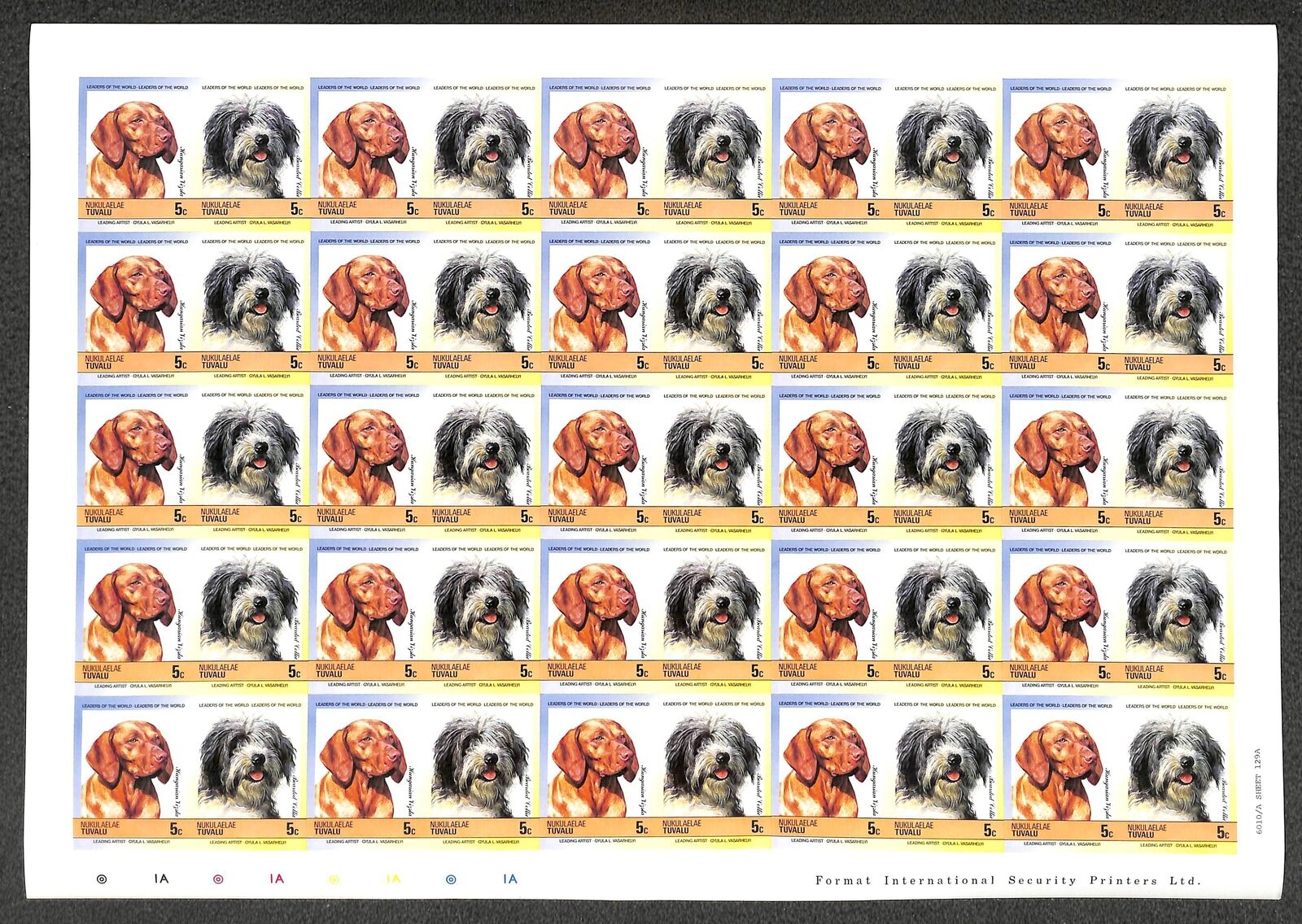 [opg1169] Tuvalu Dogs Lot Of 75x Complete Imperf Set In Sheets Vf Mnh