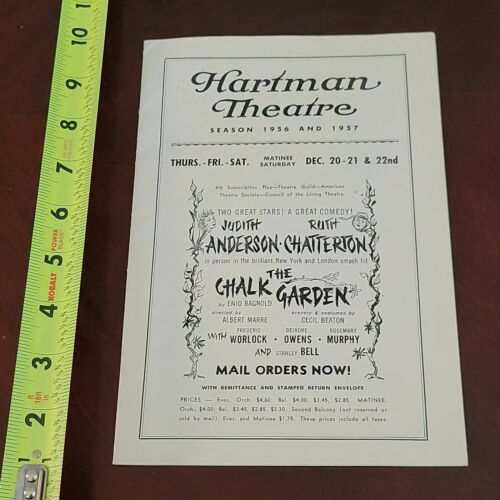 Hartman Theatre 1956 1957 The Chalk Garden Playbill Season