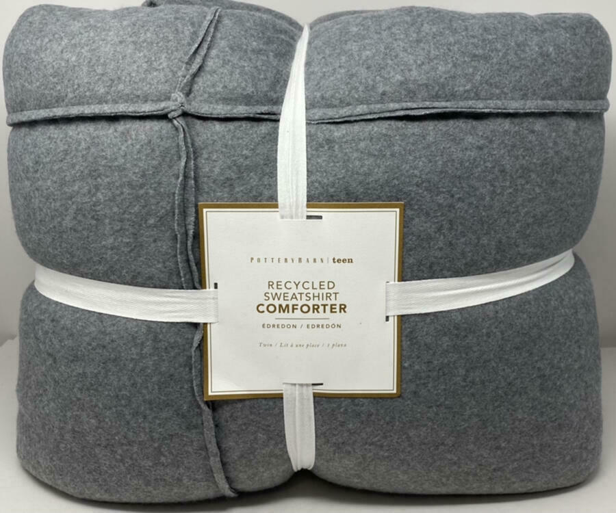Pottery Barn Teen Recycled Sweatshirt Twin Comforter Quilt Heathered Light Gray